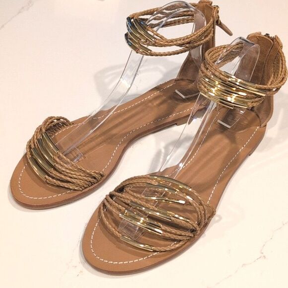 Tory Burch Tan Mignon Rings Strappy Ankle Strap Leather Sandals Size 9 - Picture 9 of 10